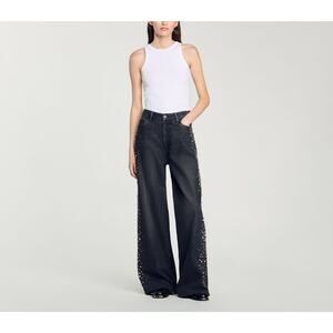 Sandro Wide-Leg Black Rhinestone Jeans Size 36 - NWT